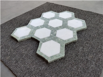 Thassos White Mixed Green Marble Hexagon Mosaic