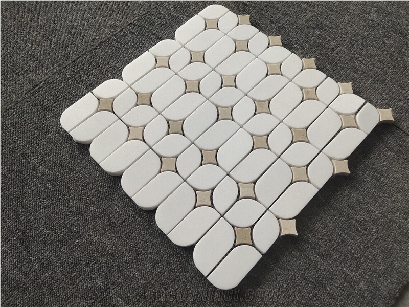 White + Beige Mixed Marble Mosaic Tiles