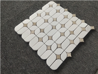 White + Beige Mixed Marble Mosaic Tiles