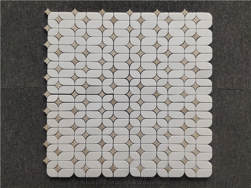 White + Beige Mixed Marble Mosaic Tiles