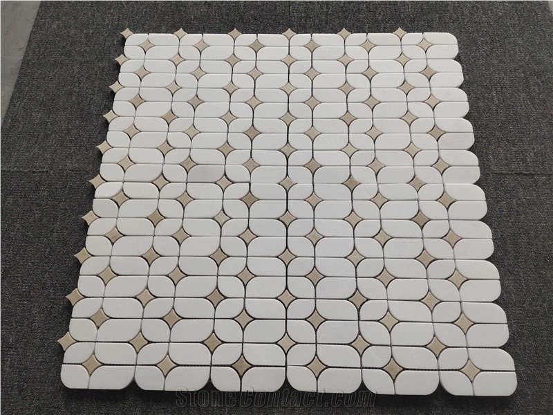 White + Beige Mixed Marble Mosaic Tiles