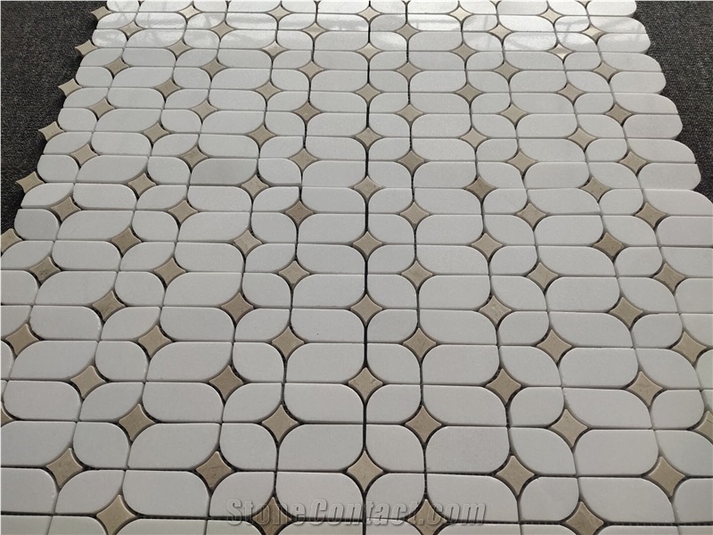 White + Beige Mixed Marble Mosaic Tiles