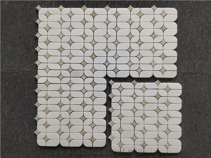 White + Beige Mixed Marble Mosaic Tiles