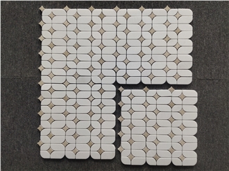 White + Beige Mixed Marble Mosaic Tiles