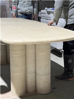 6 Seaters Romano Travertino Dining Table For Hotel Restaurant
