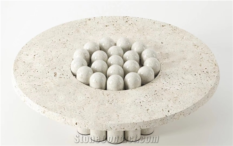 6 Seaters Romano Travertino Dining Table For Hotel Restaurant