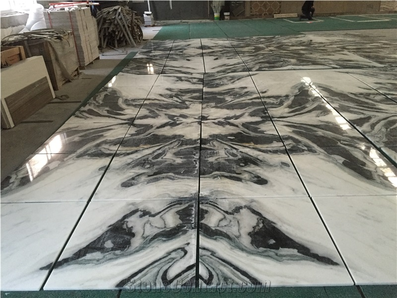 China Marble Panda White Bookmatch Floor Tiles For Lobby