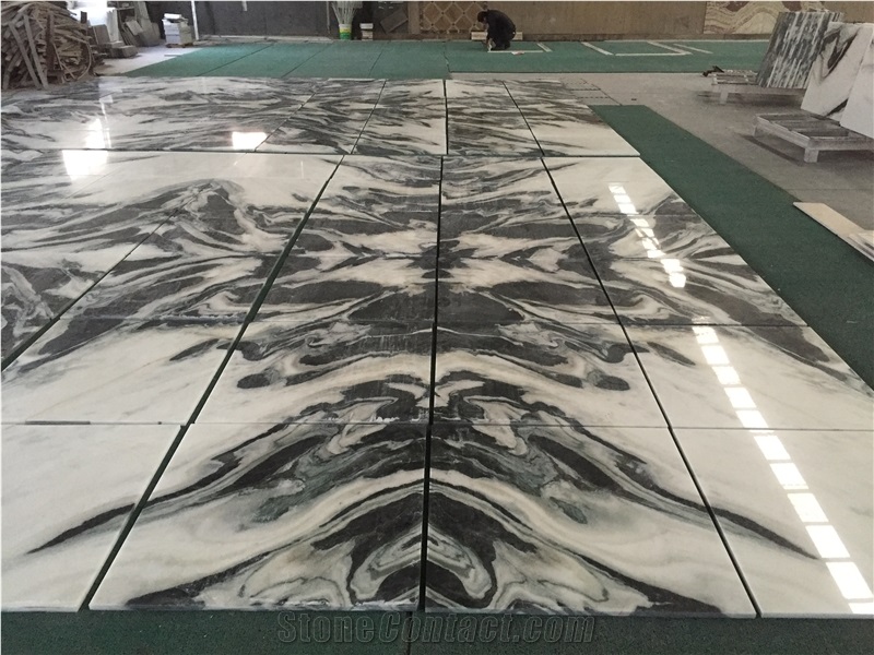 China Marble Panda White Bookmatch Floor Tiles For Lobby