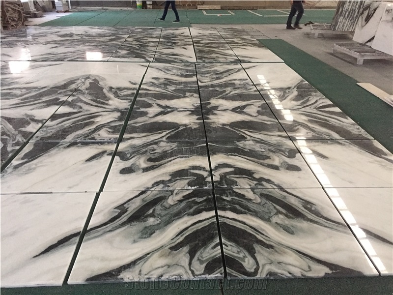China Marble Panda White Bookmatch Floor Tiles For Lobby