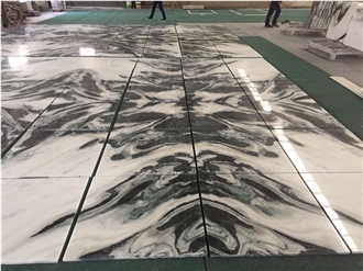 China Marble Panda White Bookmatch Floor Tiles For Lobby