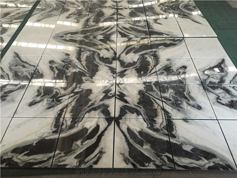 China Marble Panda White Bookmatch Floor Tiles For Lobby