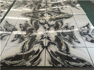 China Marble Panda White Bookmatch Floor Tiles For Lobby