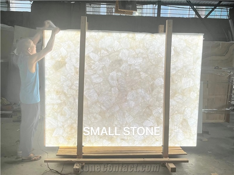Backlit  Semiprecious Stone Panels White Crystal Quartz Gemstone Slab