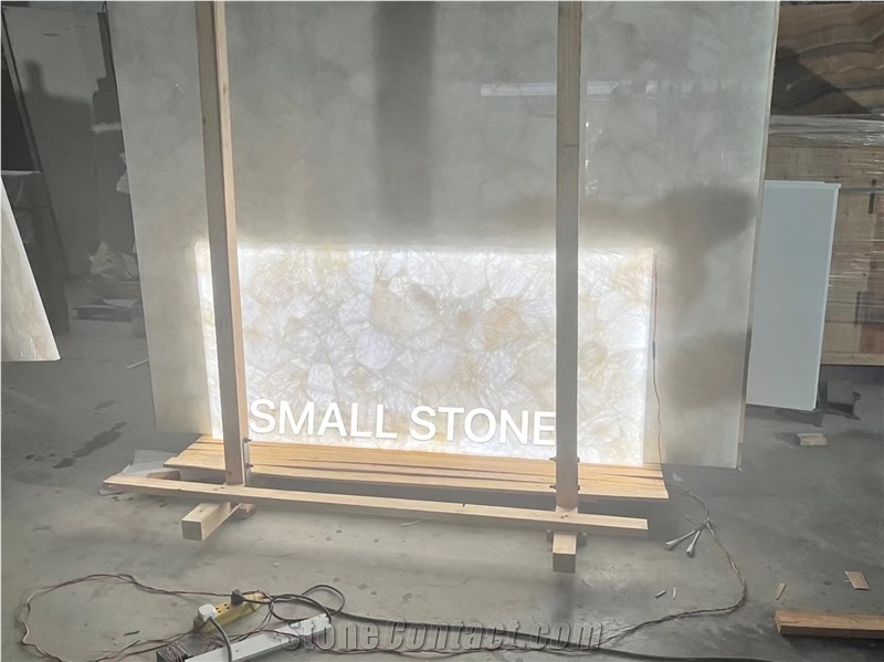 Backlit  Semiprecious Stone Panels White Crystal Quartz Gemstone Slab