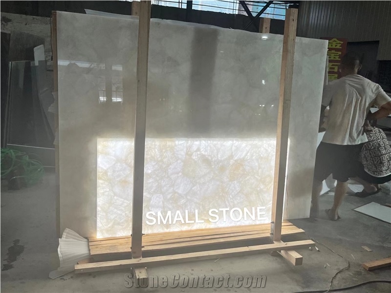 Backlit  Semiprecious Stone Panels White Crystal Quartz Gemstone Slab