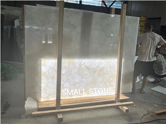 Backlit  Semiprecious Stone Panels White Crystal Quartz Gemstone Slab