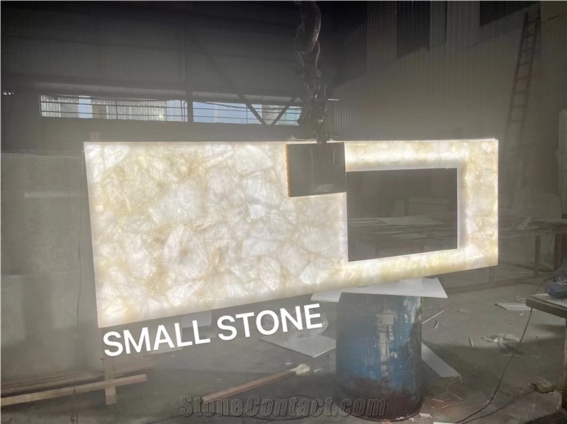 Backlit  Semiprecious Stone Panels White Crystal Quartz Gemstone Slab