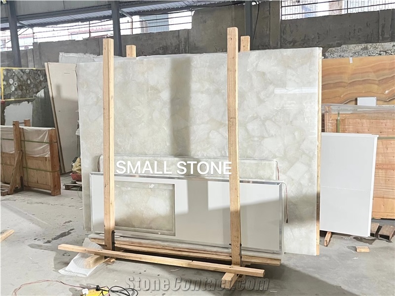 Backlit  Semiprecious Stone Panels White Crystal Quartz Gemstone Slab