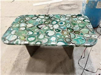 Luxury Green Agate Stone Backlit  Restaurant Table Tops