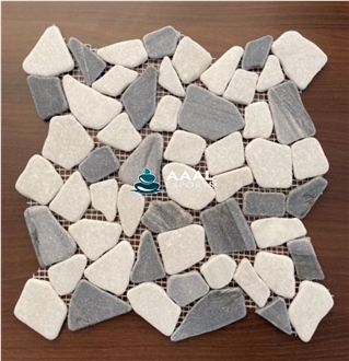 Crazy Pebble Mosaic Chipped Marble Black & White Tumbled Pattern