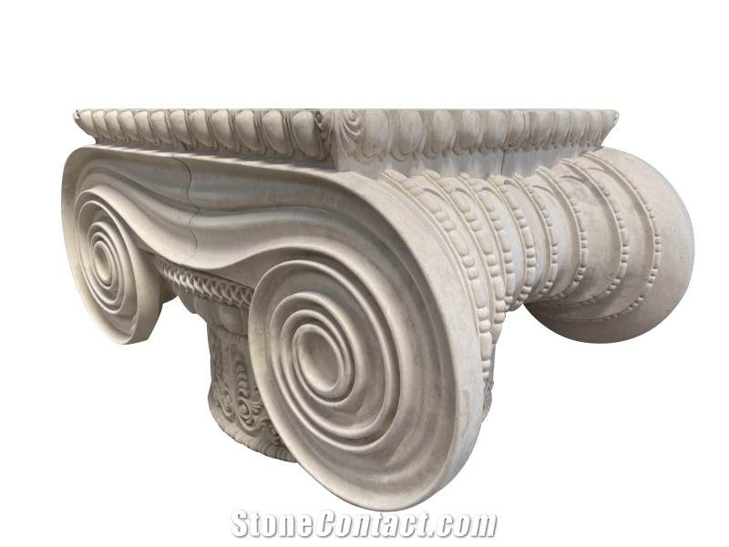 Beige Limestone Carving Column Capital