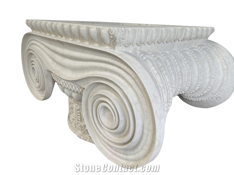 Beige Limestone Carving Column Capital