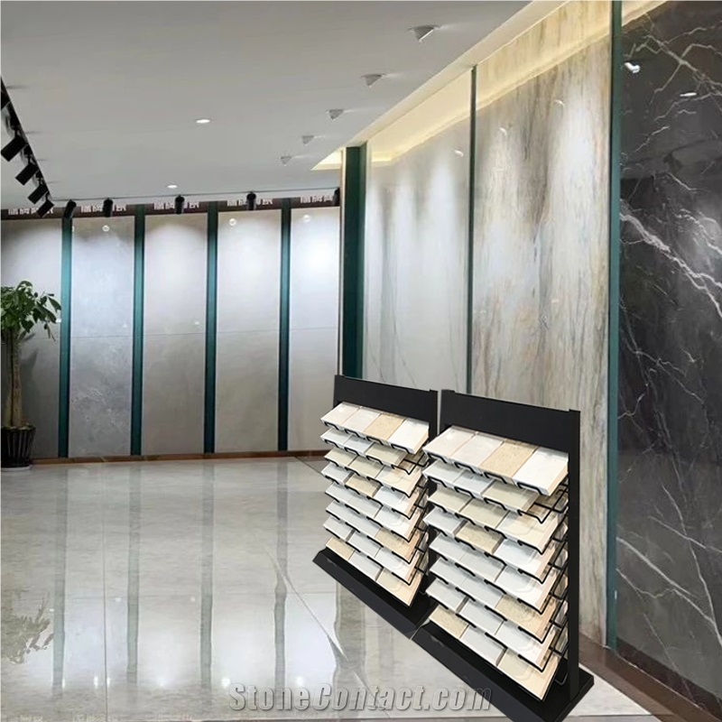 Tile Store Display Rack Multi-Tiered Panel Stainless & Wood