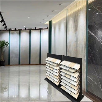 Tile Store Display Rack Multi-Tiered Panel Stainless & Wood