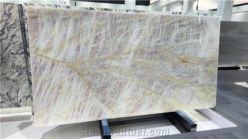 Translucent Pink Crystal Quartzite Stone Slab Floor Tiles