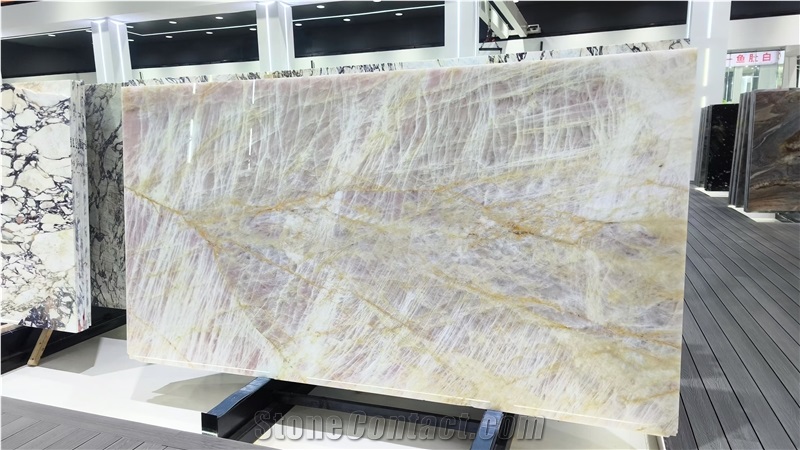 Translucent Pink Crystal Quartzite Stone Slab Floor Tiles