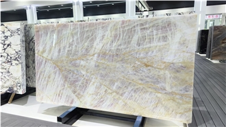 Translucent Pink Crystal Quartzite Stone Slab Floor Tiles