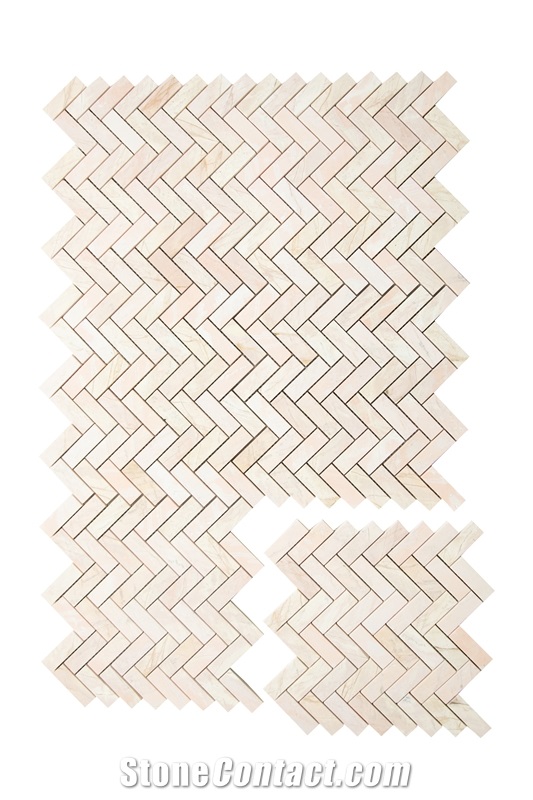 Beige Marble Herringbone Mosaic  Tiles