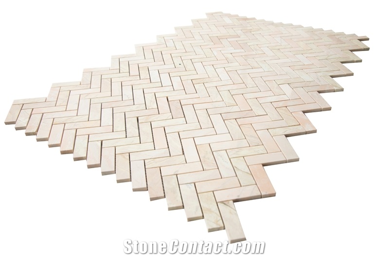 Beige Marble Herringbone Mosaic  Tiles