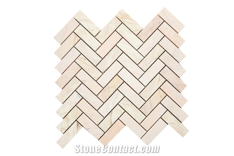 Beige Marble Herringbone Mosaic  Tiles