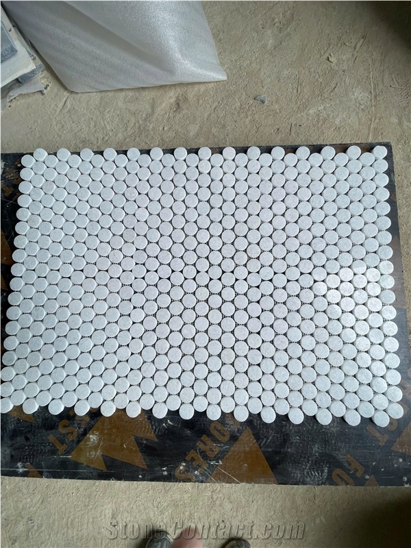 Crystal White Marble Penny Mosaic Design
