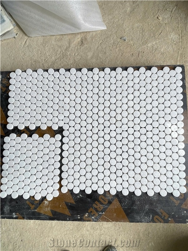 Crystal White Marble Penny Mosaic Design
