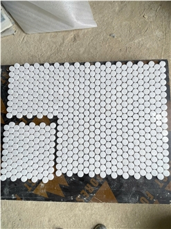 Crystal White Marble Penny Mosaic Design