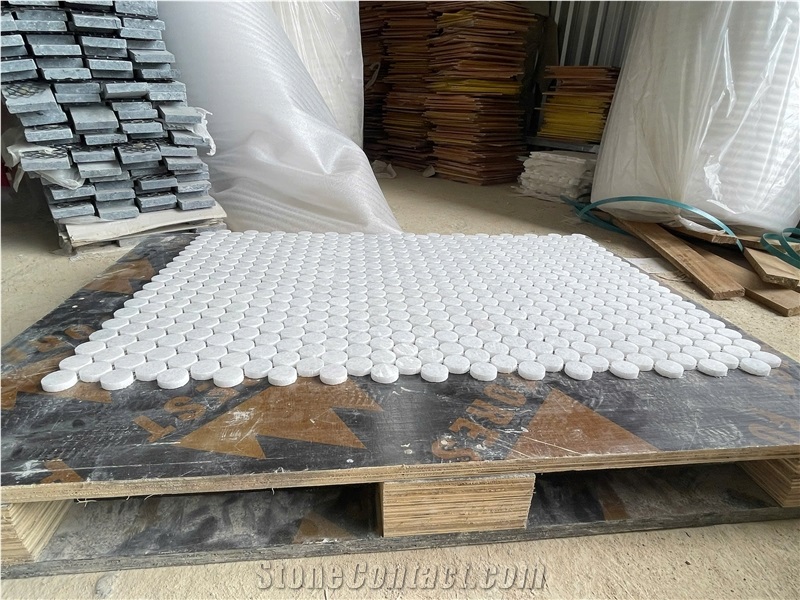 Crystal White Marble Penny Mosaic Design