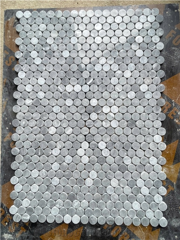 Hazy Grey Marble Penny Mosaic Design