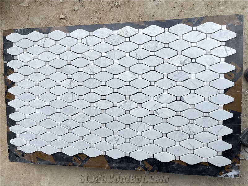 Milky White Marble Rhomebus  Mosaic Design