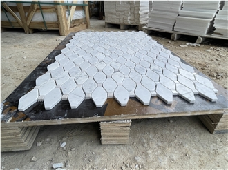 Milky White Marble Rhomebus  Mosaic Design