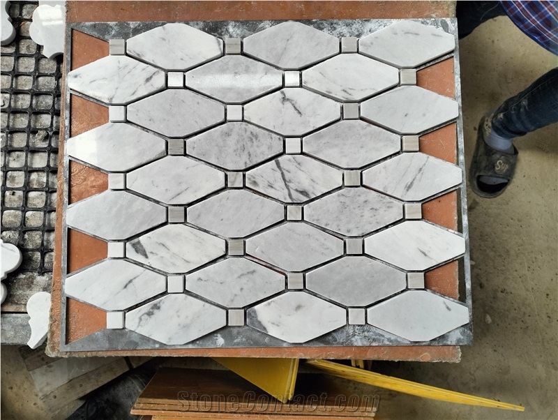 Milky White Marble Rhomebus  Mosaic Design
