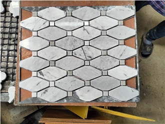 Milky White Marble Rhomebus  Mosaic Design