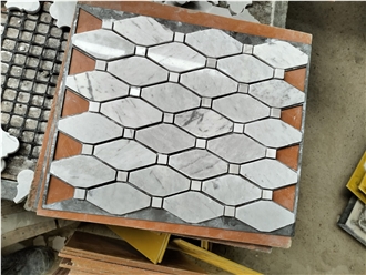 Milky White Marble Rhomebus  Mosaic Design