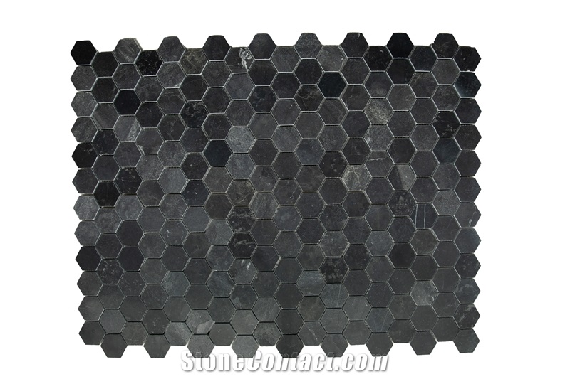Nero Marquina Marble Hexagon Mosaic Tiles