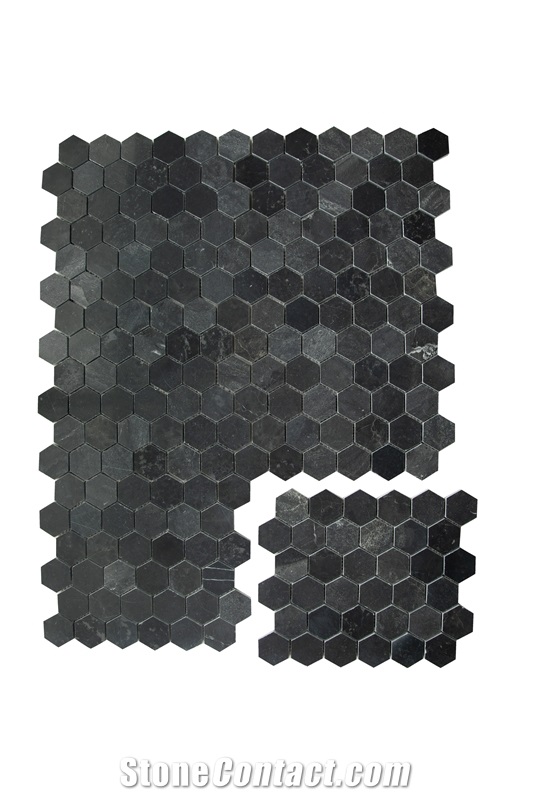 Nero Marquina Marble Hexagon Mosaic Tiles