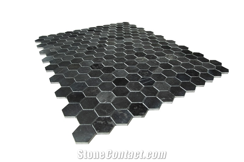 Nero Marquina Marble Hexagon Mosaic Tiles