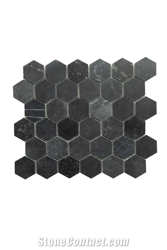 Nero Marquina Marble Hexagon Mosaic Tiles