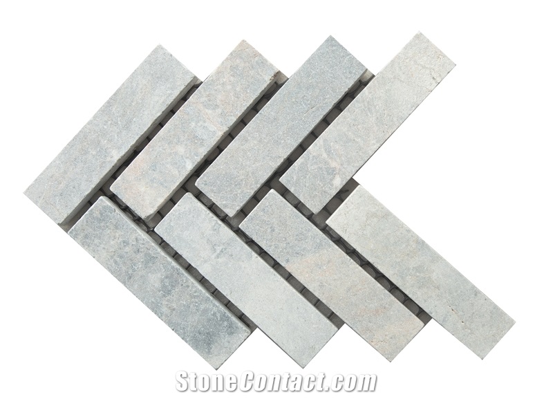 Pewter Grey Cobbles On Mesh Sandblasted And Tumbles  Veneer