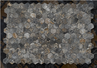 Pewter Grey Marble Hexagon Mosaic Design